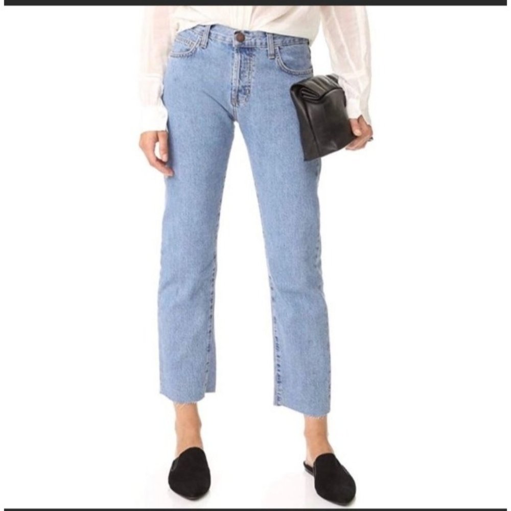 Current/Elliott High-Rise Straight Crop Jeans in Light Blue